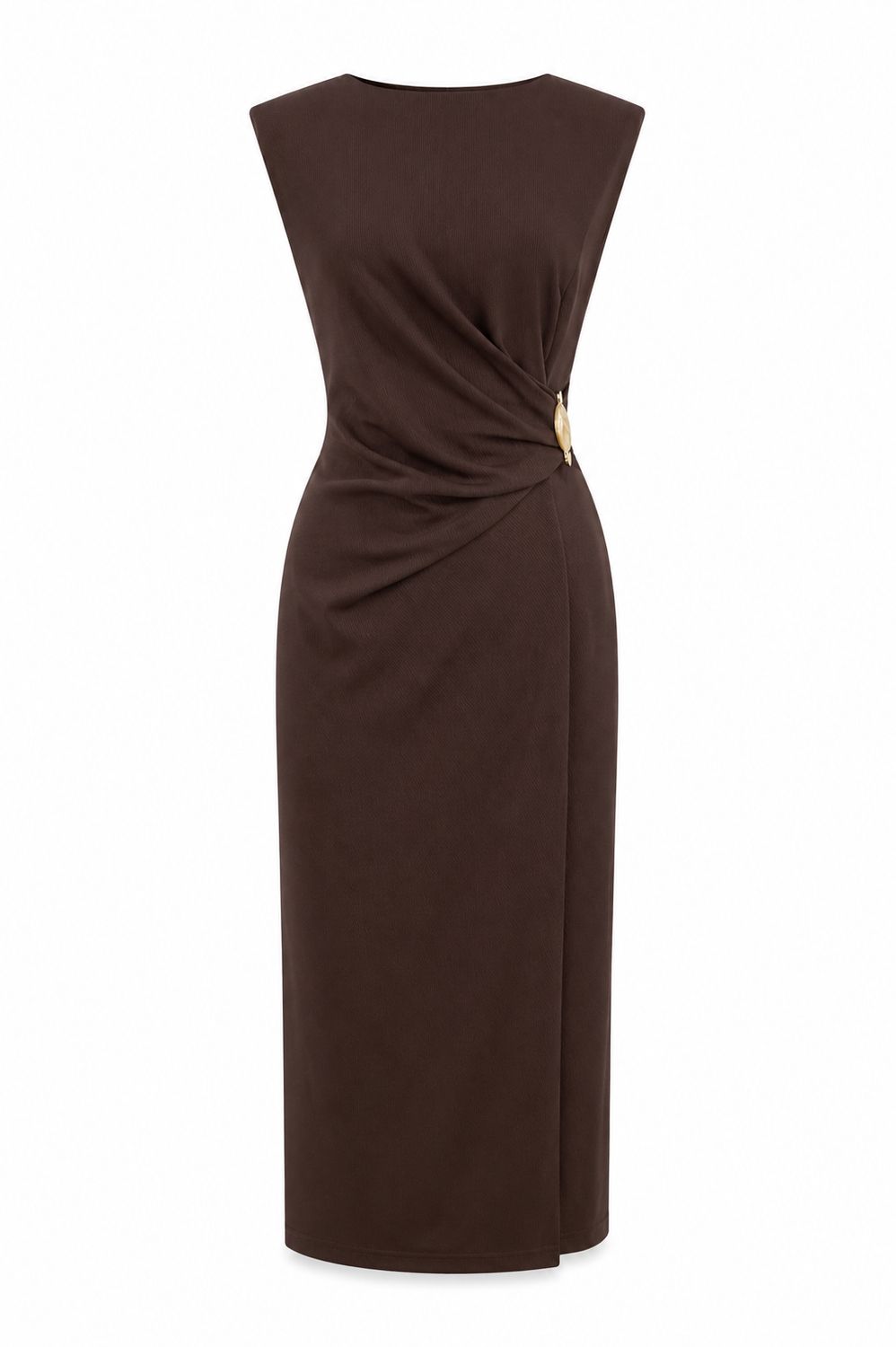 Chocolate Wrap Design Midi Dress