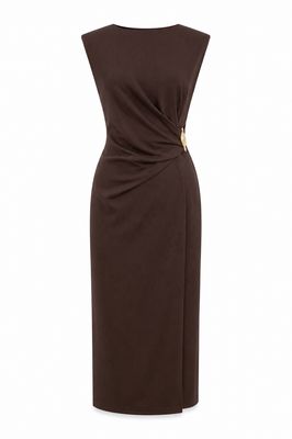 Chocolate Wrap Design Midi Dress