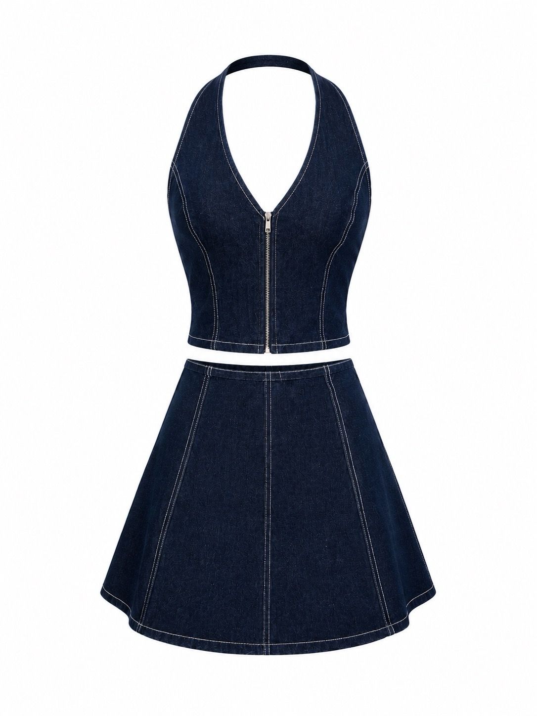 Dark Denim Zip Top & Skirt Set