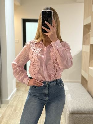 Light Pink Sheer Long Sleeves Blouse