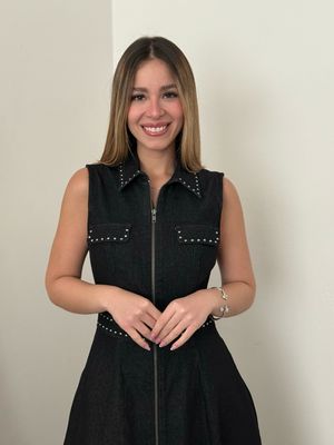 Black Denim Rock Style Midi Dress