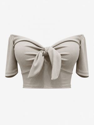 Ivory Bow Off-Shoulder Knit Top ( One Size)