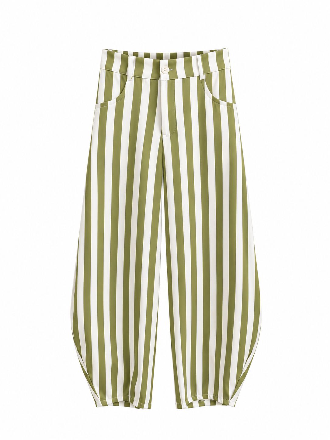 Green & Ivory Stripes Barrel Pant