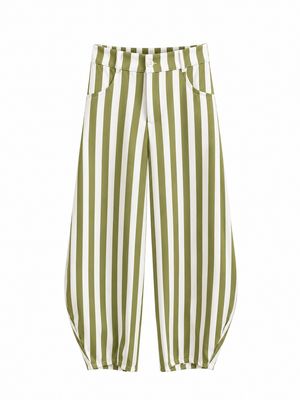 Green & Ivory Stripes Barrel Pant (One Size)