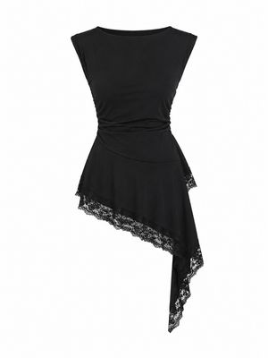 Black Lace Asymmetric Top (One Size)