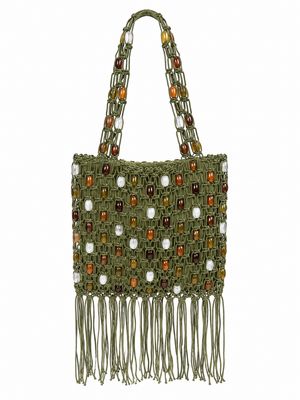 Olive Beaded Fringe Tote