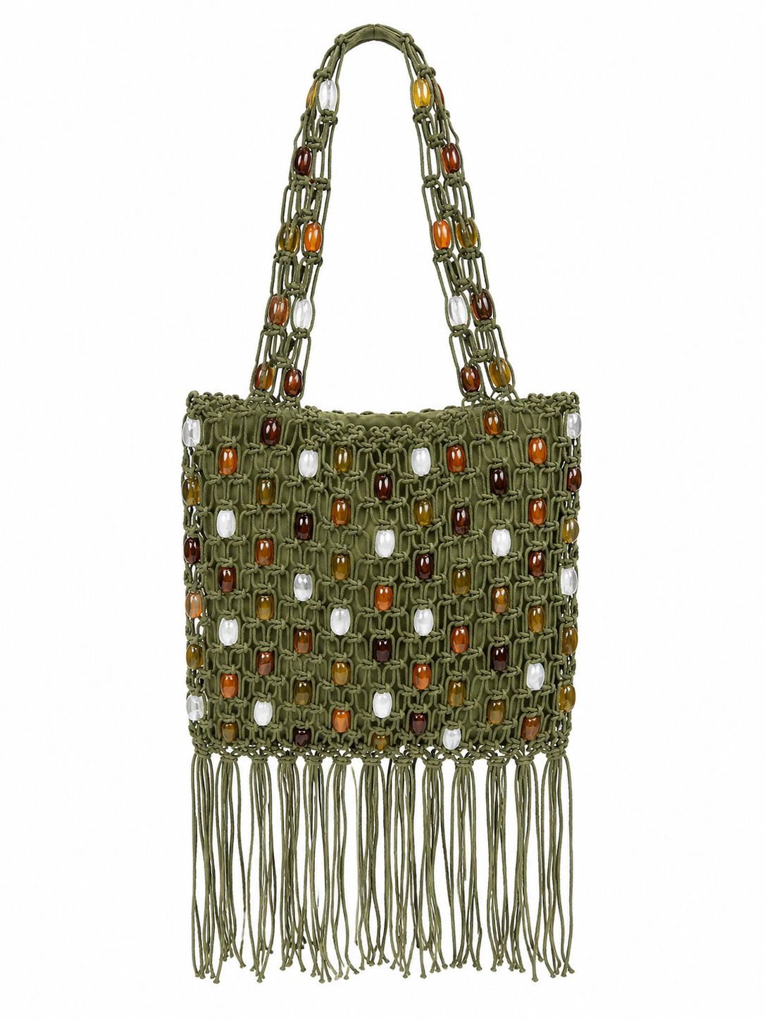 Olive Beaded Fringe Tote