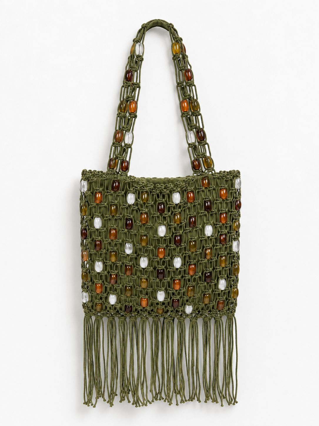 Olive Beaded Fringe Tote