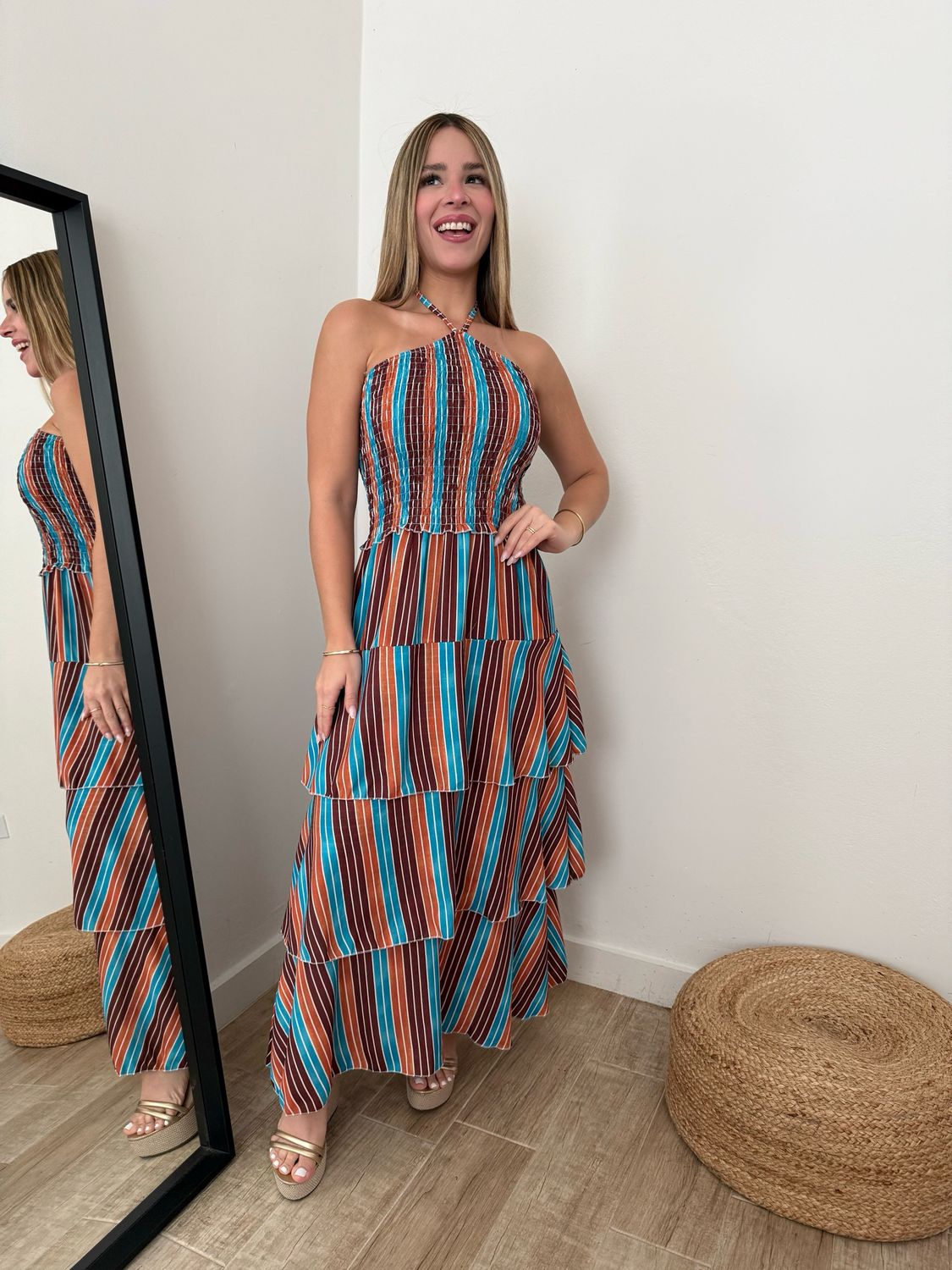 Sunset Stripes Ruffles Midi Dress