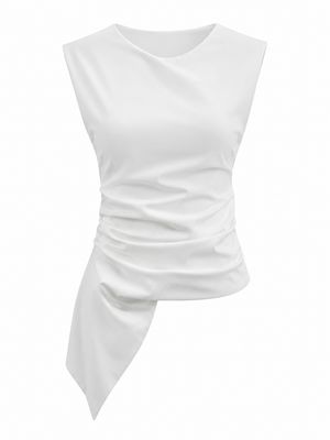 Ivory Asymmetric Draped Sleeveless Top (One Size)