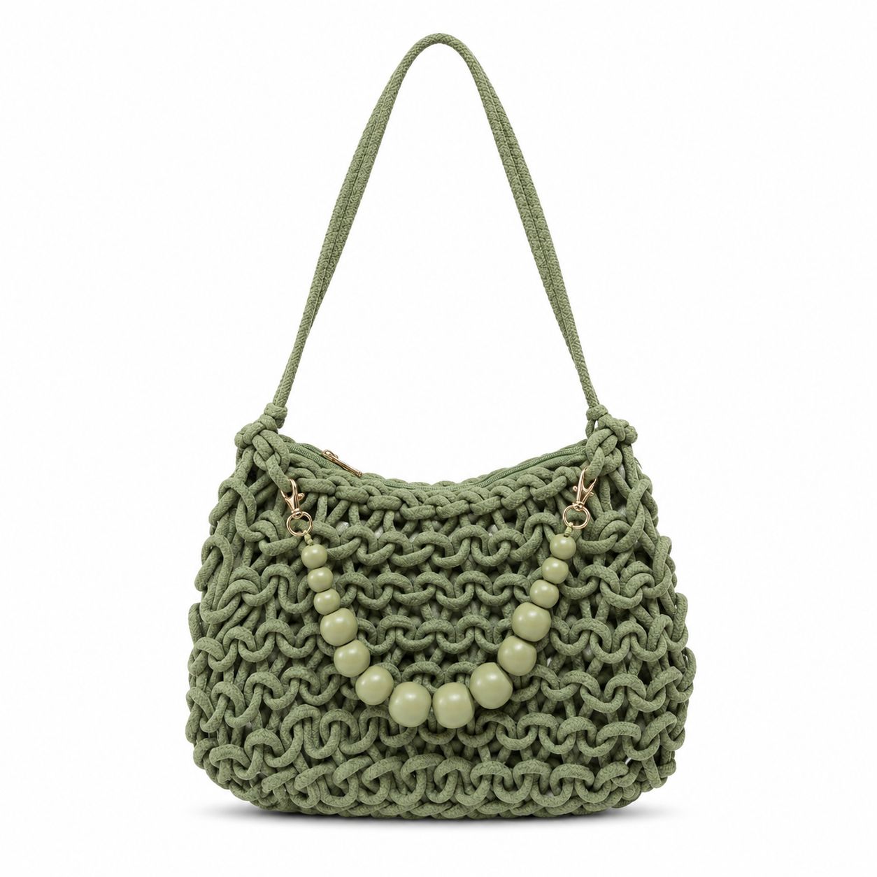 Olive Woven Rope Shoulder Bag