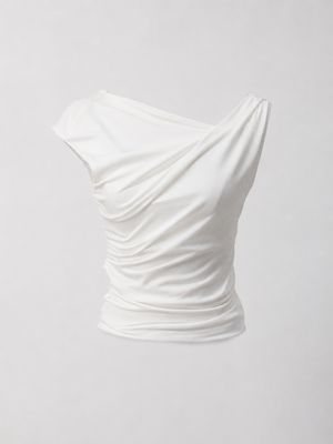 Ivory Asymmetrical Draped Ruched Top ( One Size) Ivory Asymmetrical Draped Ruched Top ( One Size)