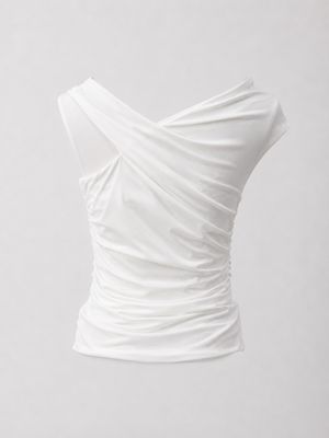 Ivory Asymmetrical Draped Ruched Top ( One Size)