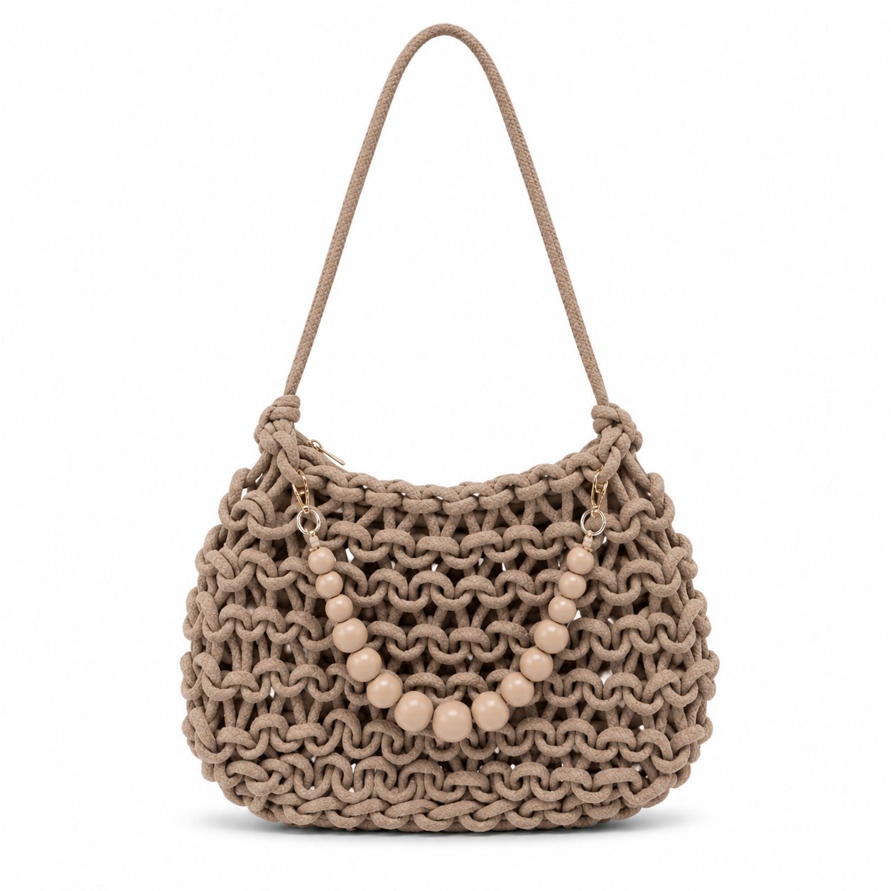 Tan Woven Rope Shoulder Bag