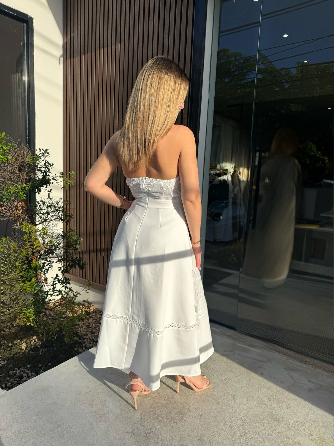 White Halter Lace Elegant Midi Dress