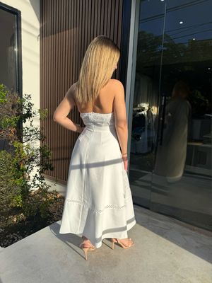 White Halter Lace Elegant Midi Dress