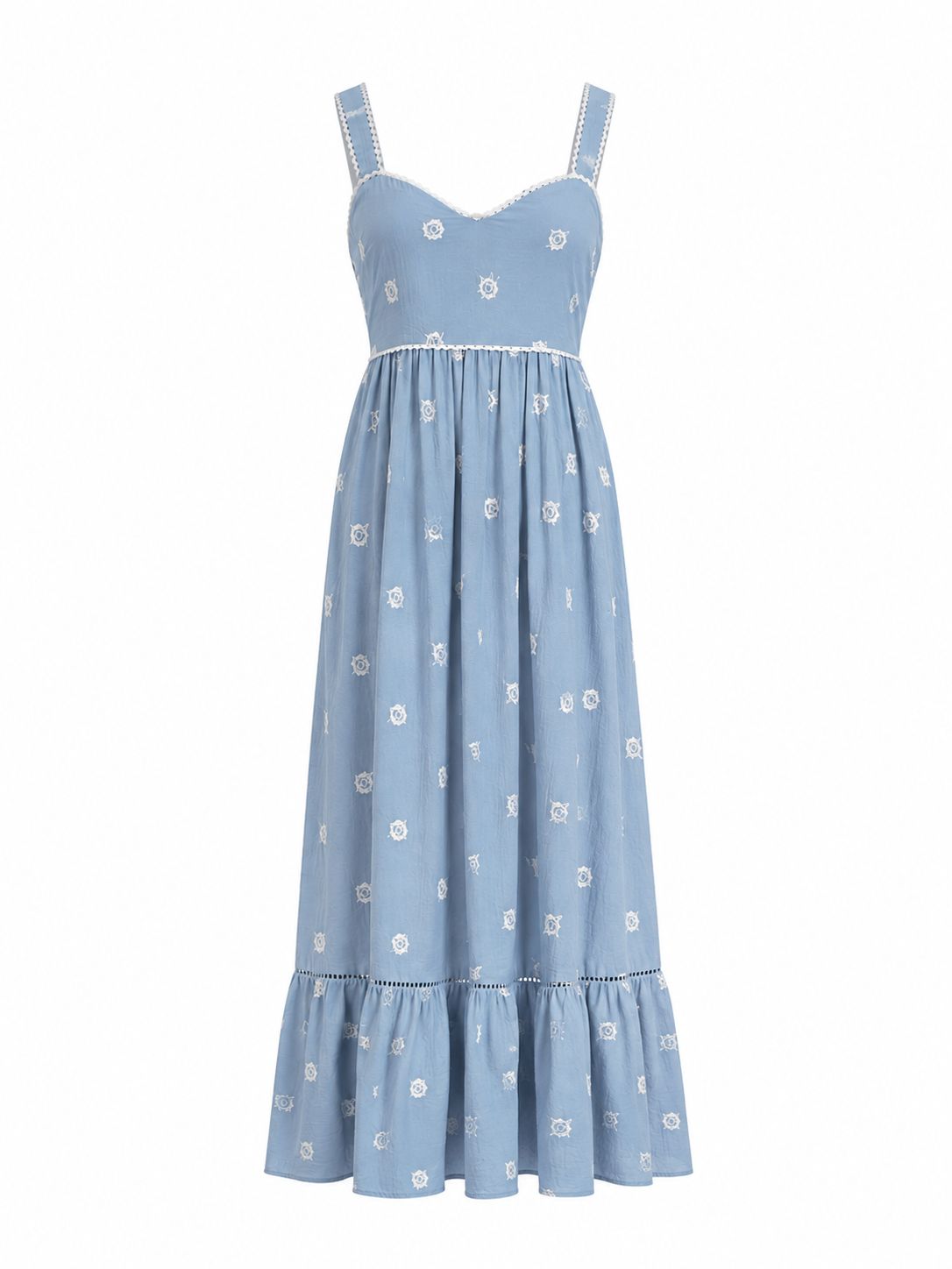 Dusty Blue Floral Detail Midi Dress