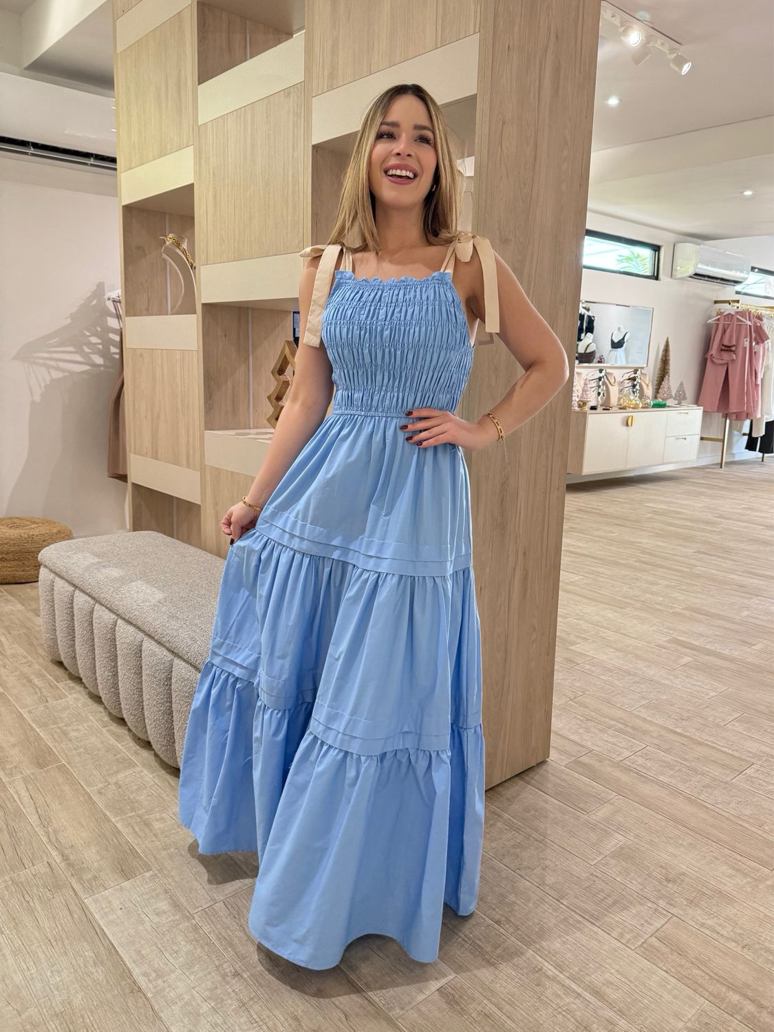 Pretty Blue Spandex Maxi Dress