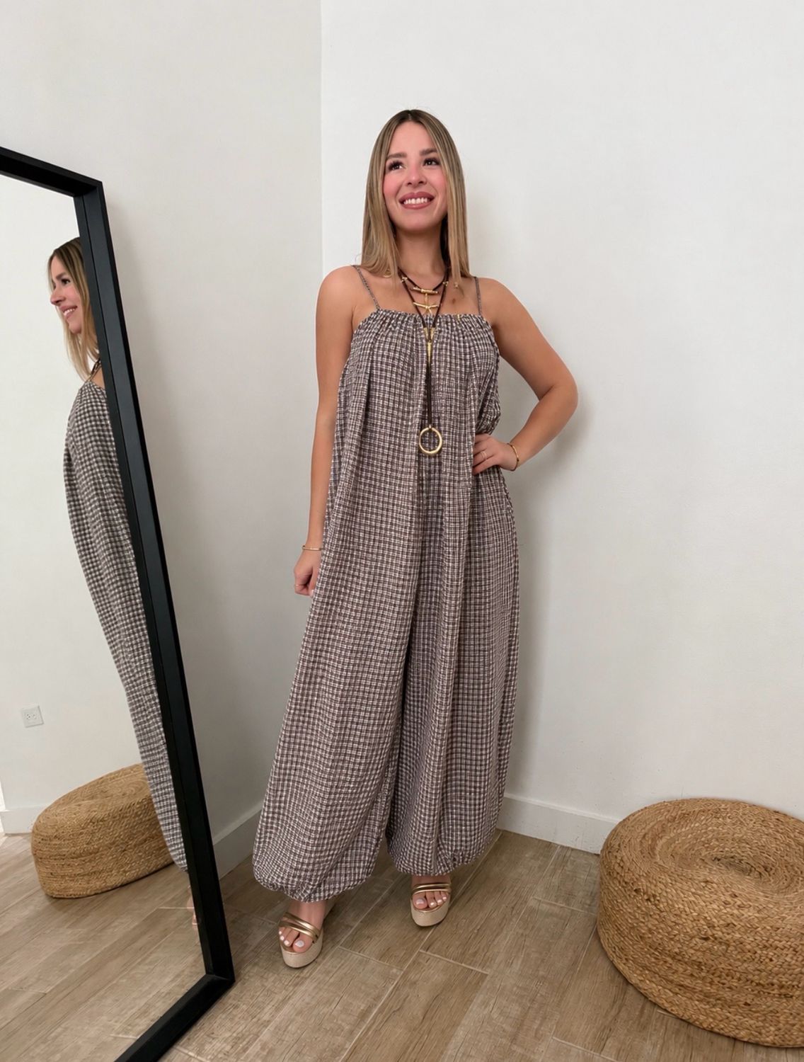 Cocoa Gingham Balloon Jumpsuit