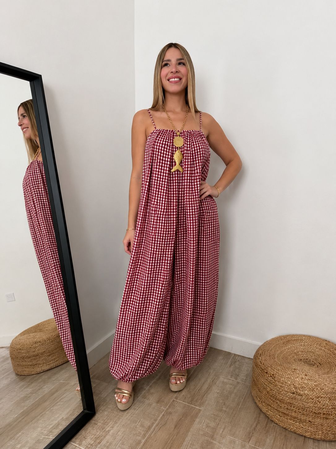 Red Gingham Balloon Jumpsuit