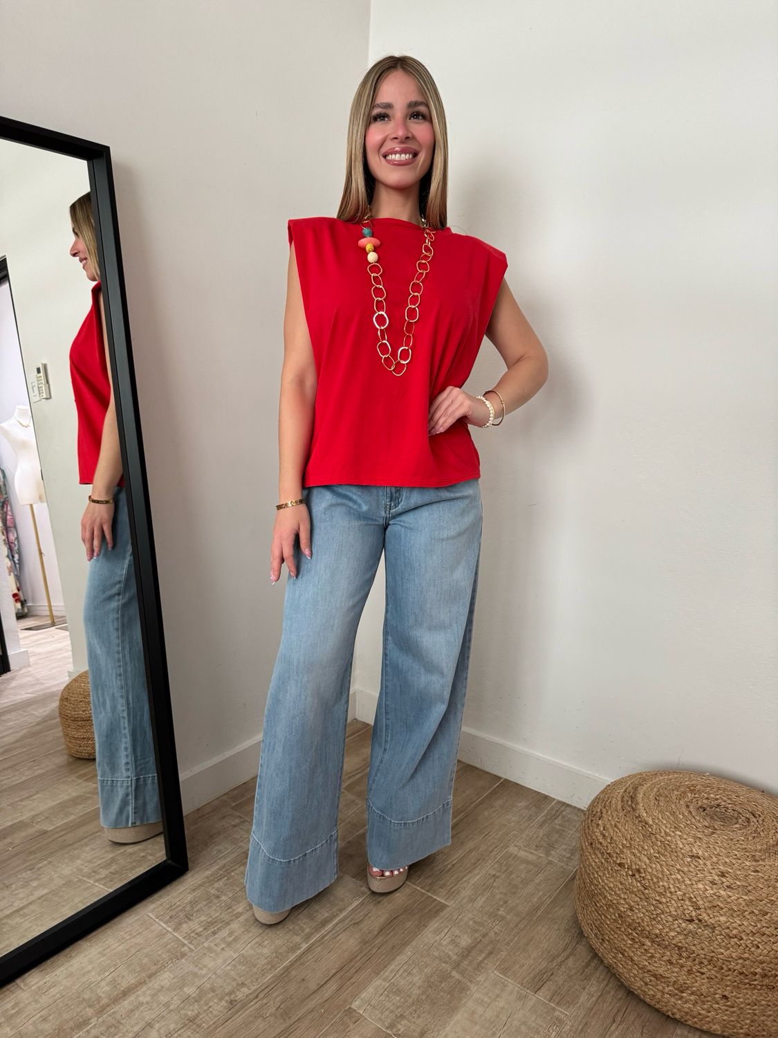 Vibrant Red Capri Top