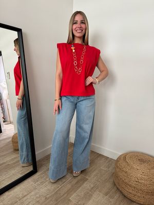 Vibrant Red Capri Top