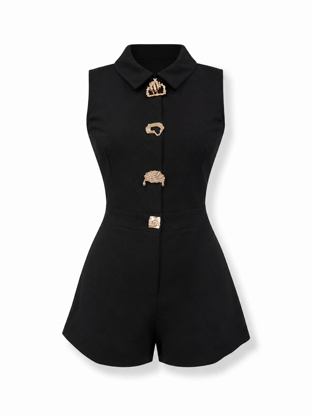 Black Gold Accent Tailored Romper