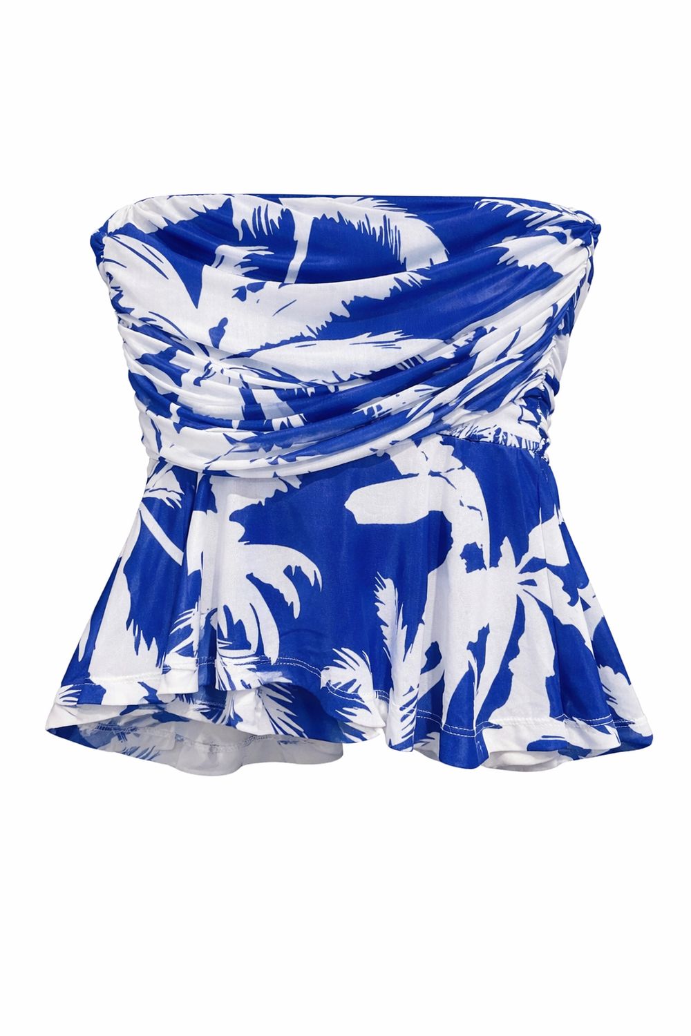 Blue Palm Peplum Blouse