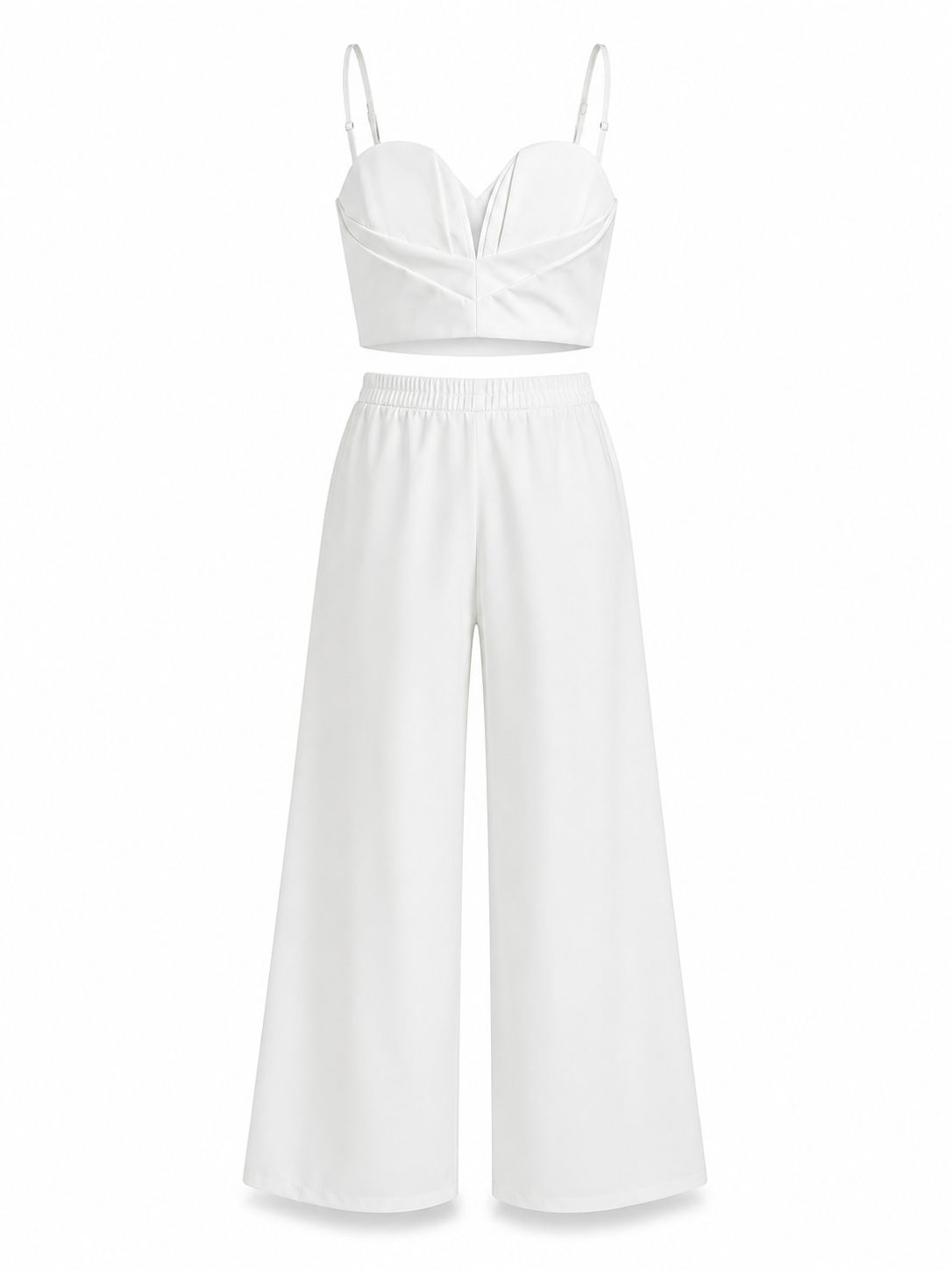 White Sweetheart Crop Top & Wide Leg Pants Set