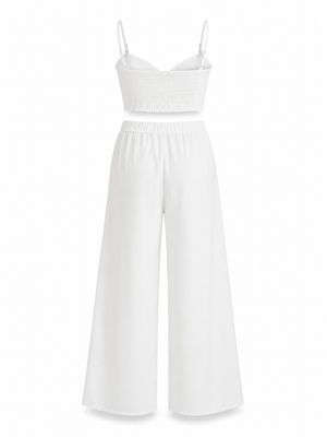 White Sweetheart Crop Top & Wide Leg Pants Set