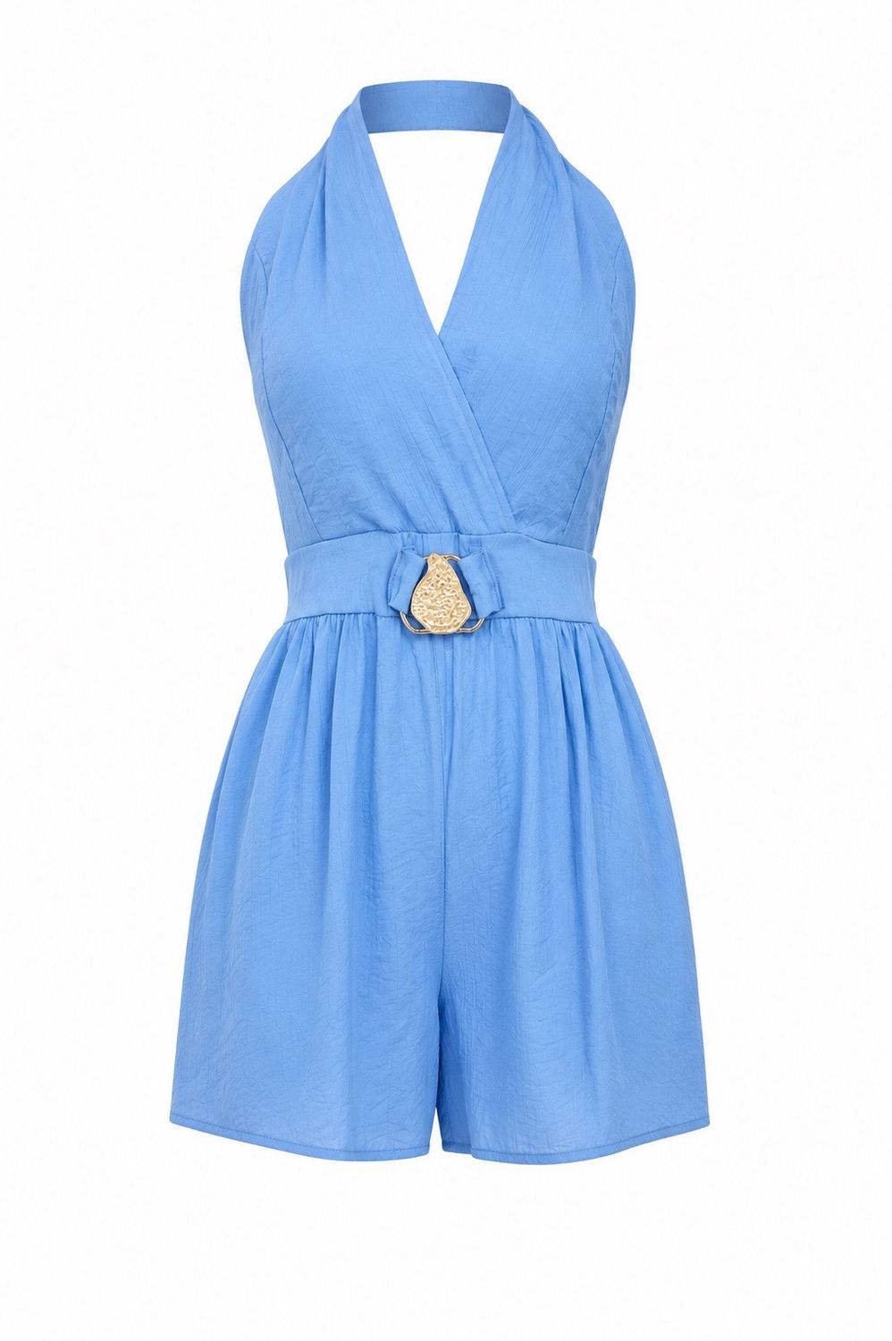 Sky Blue Gold Detailed Halter Romper