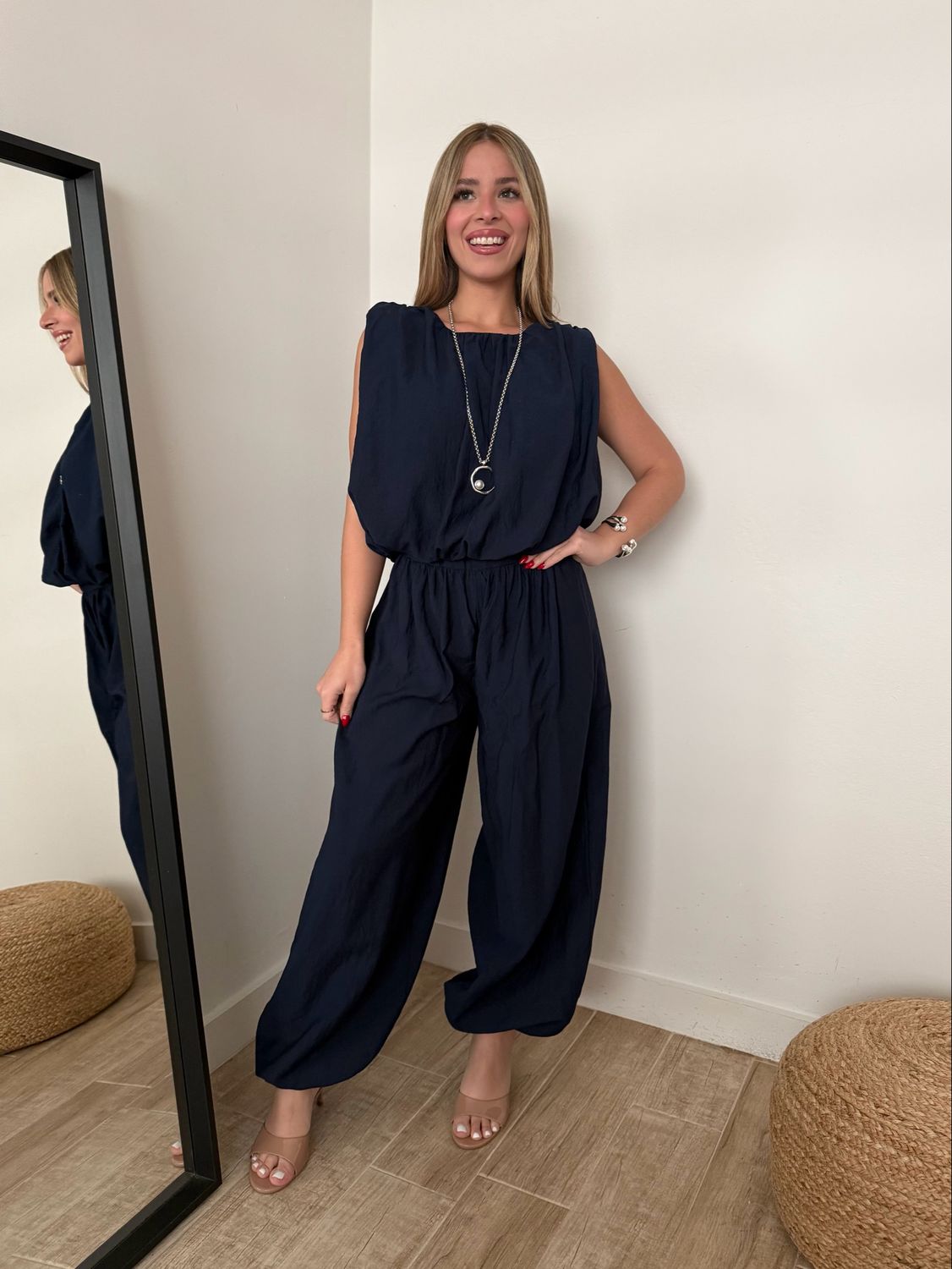Navy Bubble Top & Pant Set (One Size)