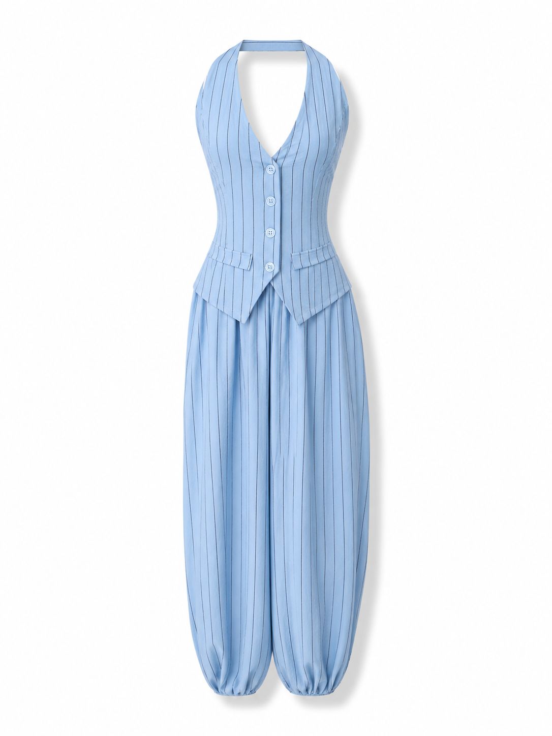 Sky Blue Pinstripe Vest & Balloon Pant Set