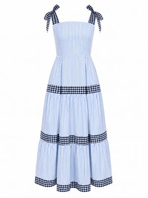 Gingham Stripes Blue Maxi Dress (One Size)