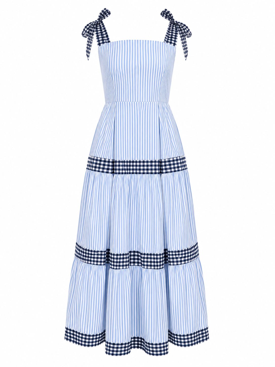 Gingham Stripes Blue Maxi Dress (One Size)