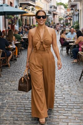 Camel Halter Top & Trouser Pants Set