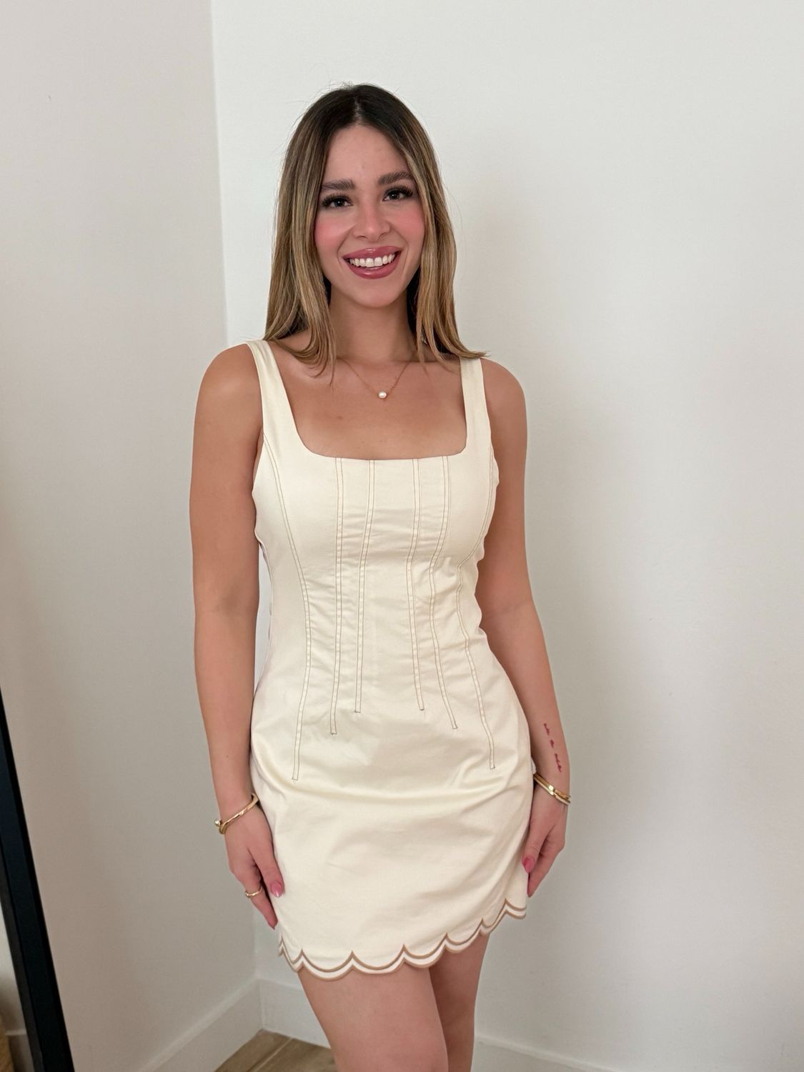 Ecru Embroidery Mini Dress