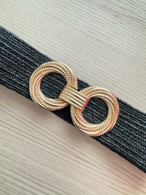 Black Elastic Belt with Gold Interlocking Rings