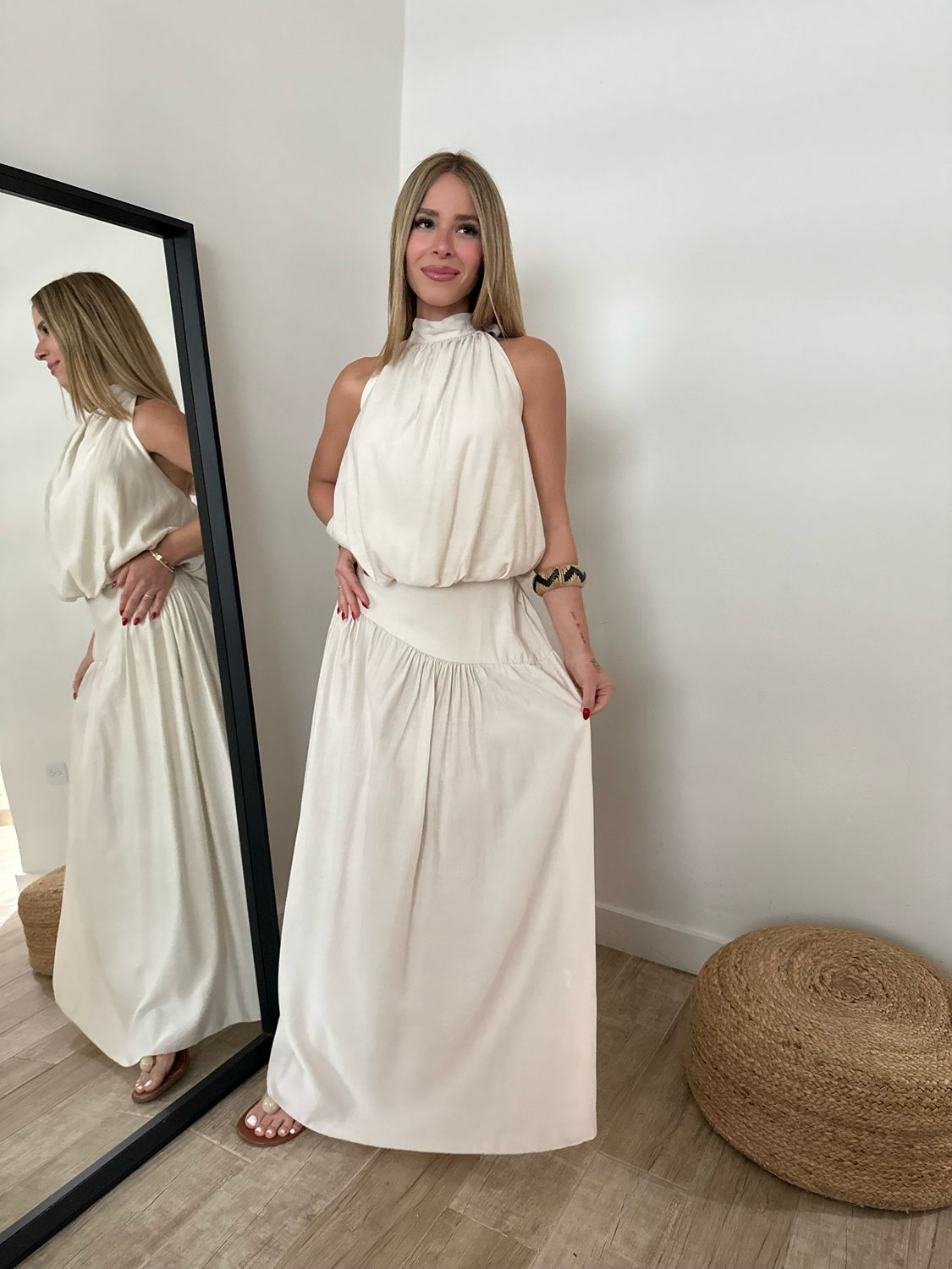 Cream Bubble Top & Skirt Set