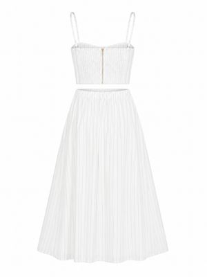 White Black Pinstripe Skirt Set