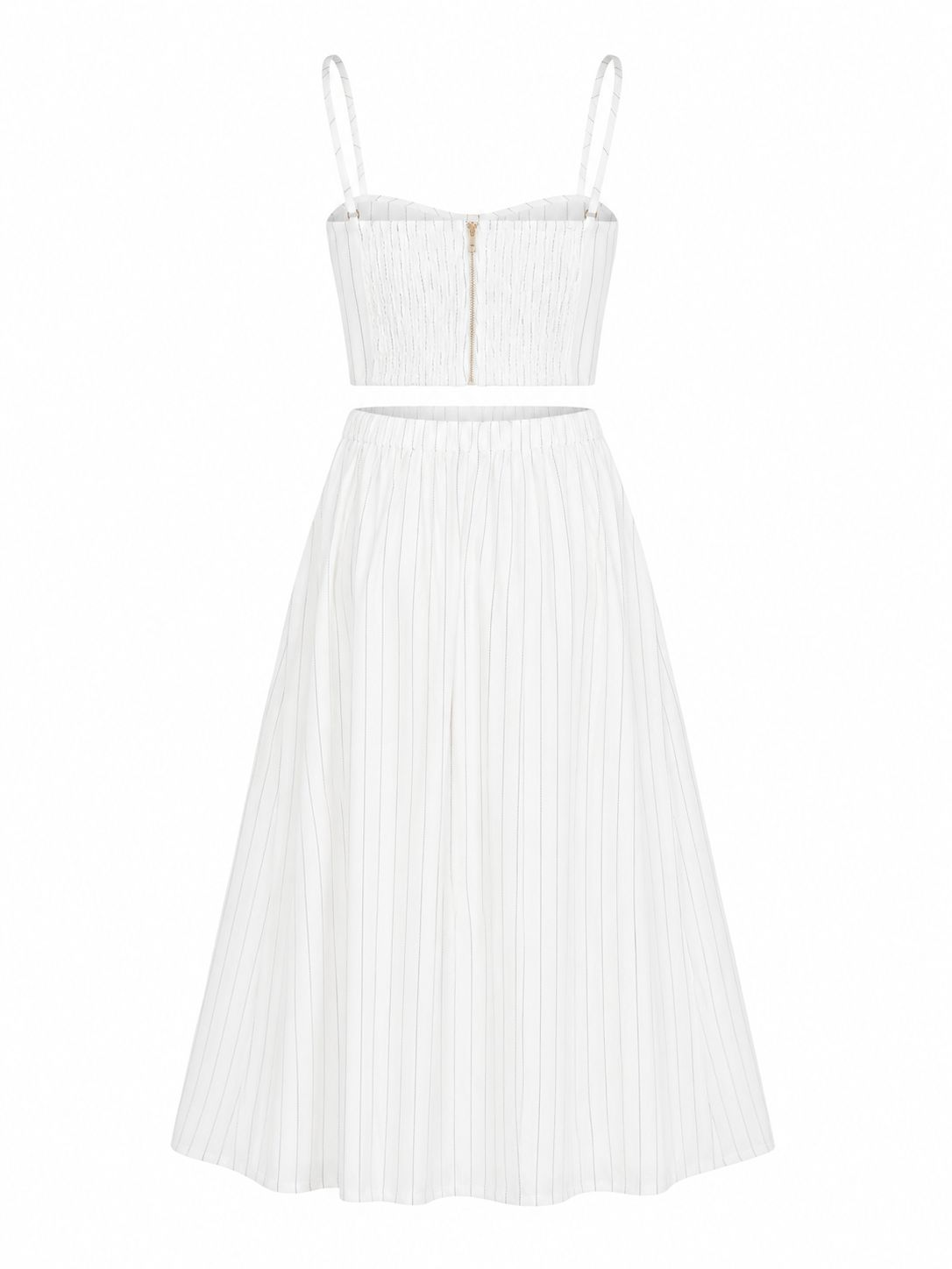 White Black Pinstripe Skirt Set