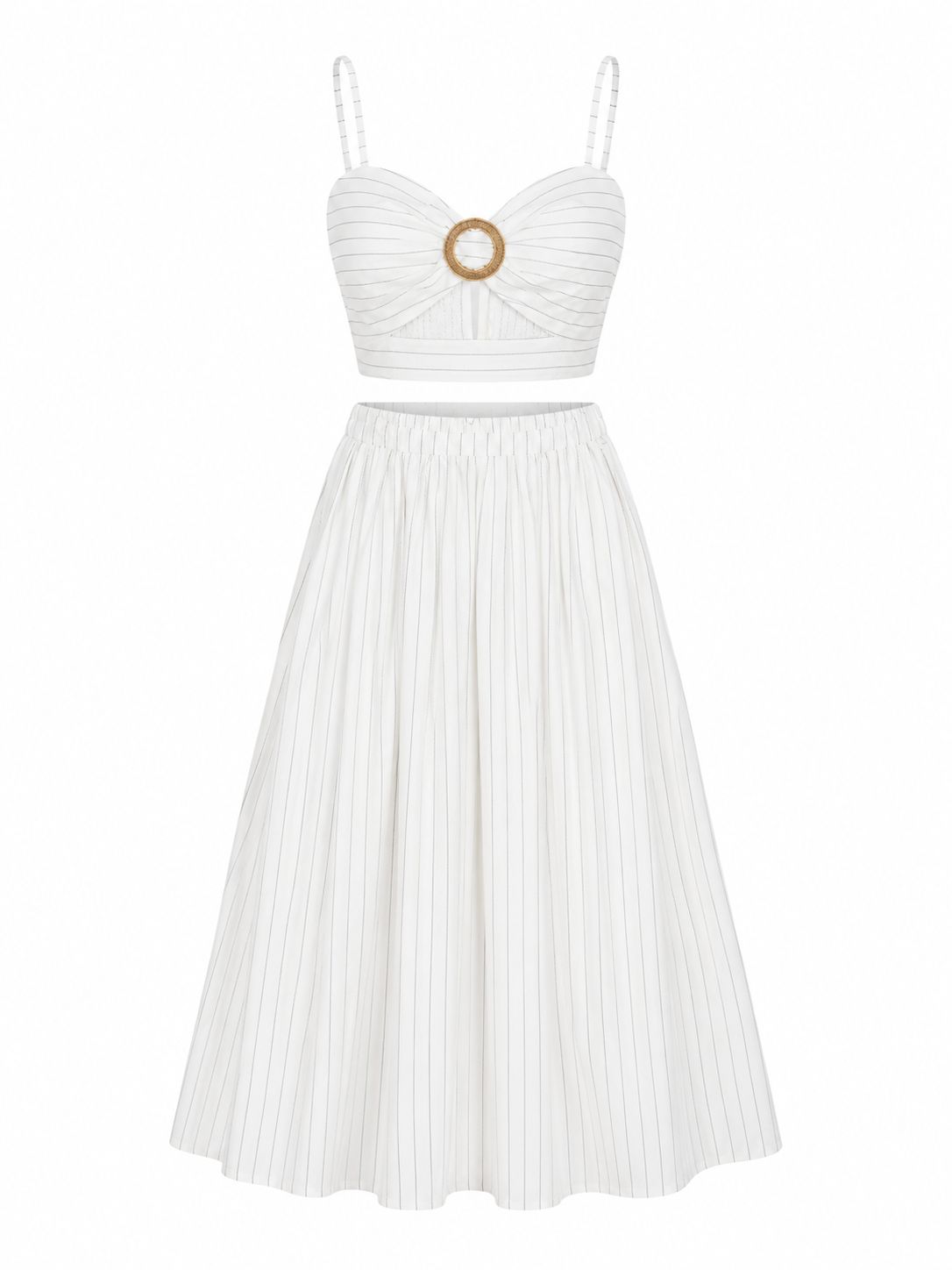 White Black Pinstripe Skirt Set