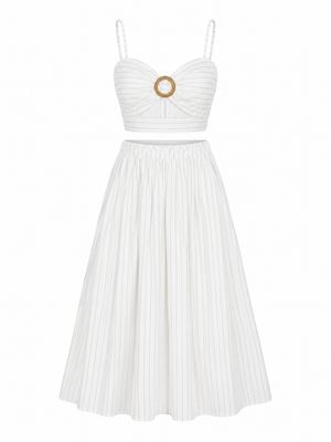 White Black Pinstripe Skirt Set