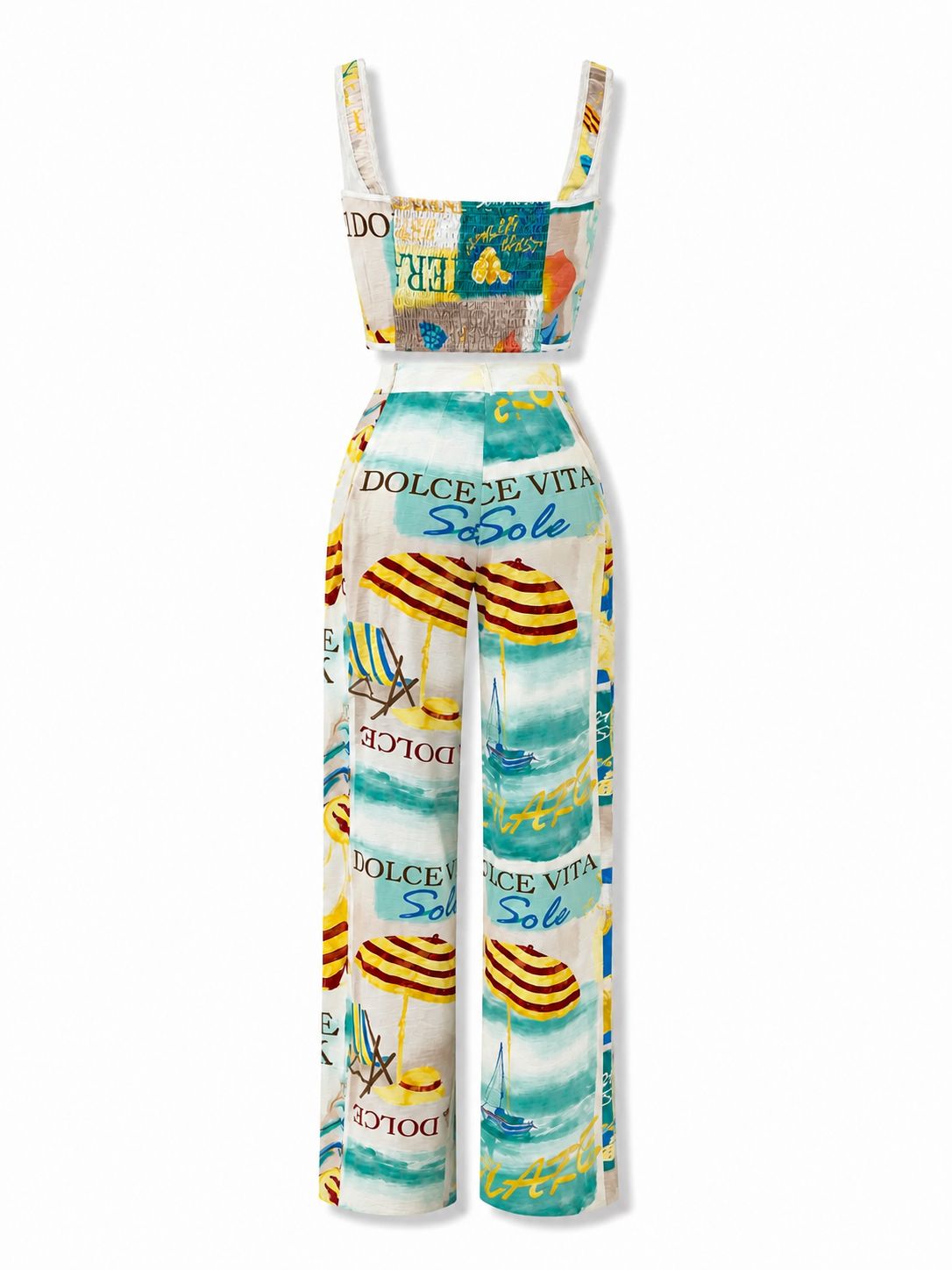 Dolce Vita Coastal Print Crop Top & Wide Leg Pant Set