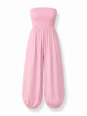 Blush Smocked Strapless Jumpsuit