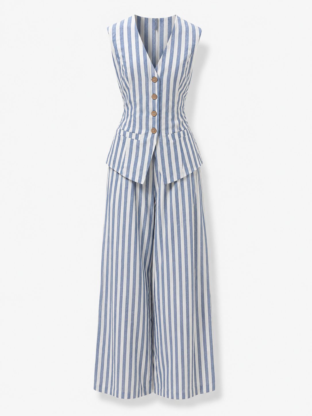 Blue Off White Coastal Stripes Vest & Wide-Leg Pant Set