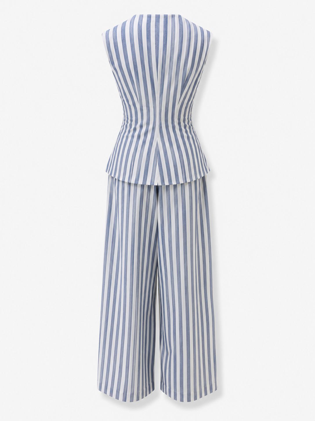 Blue Off White Coastal Stripes Vest & Wide-Leg Pant Set