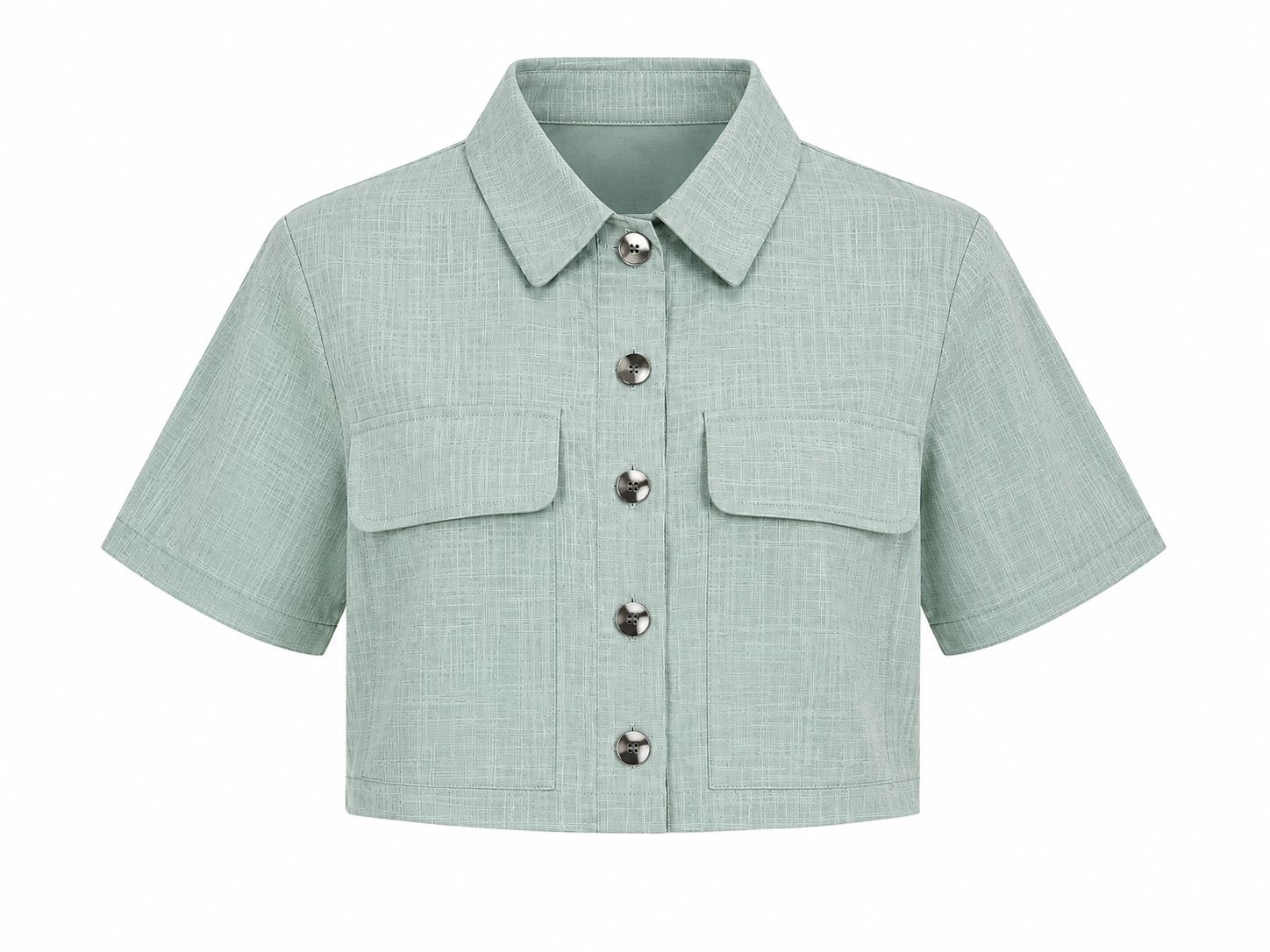 Sage Green Button Up Crop Top