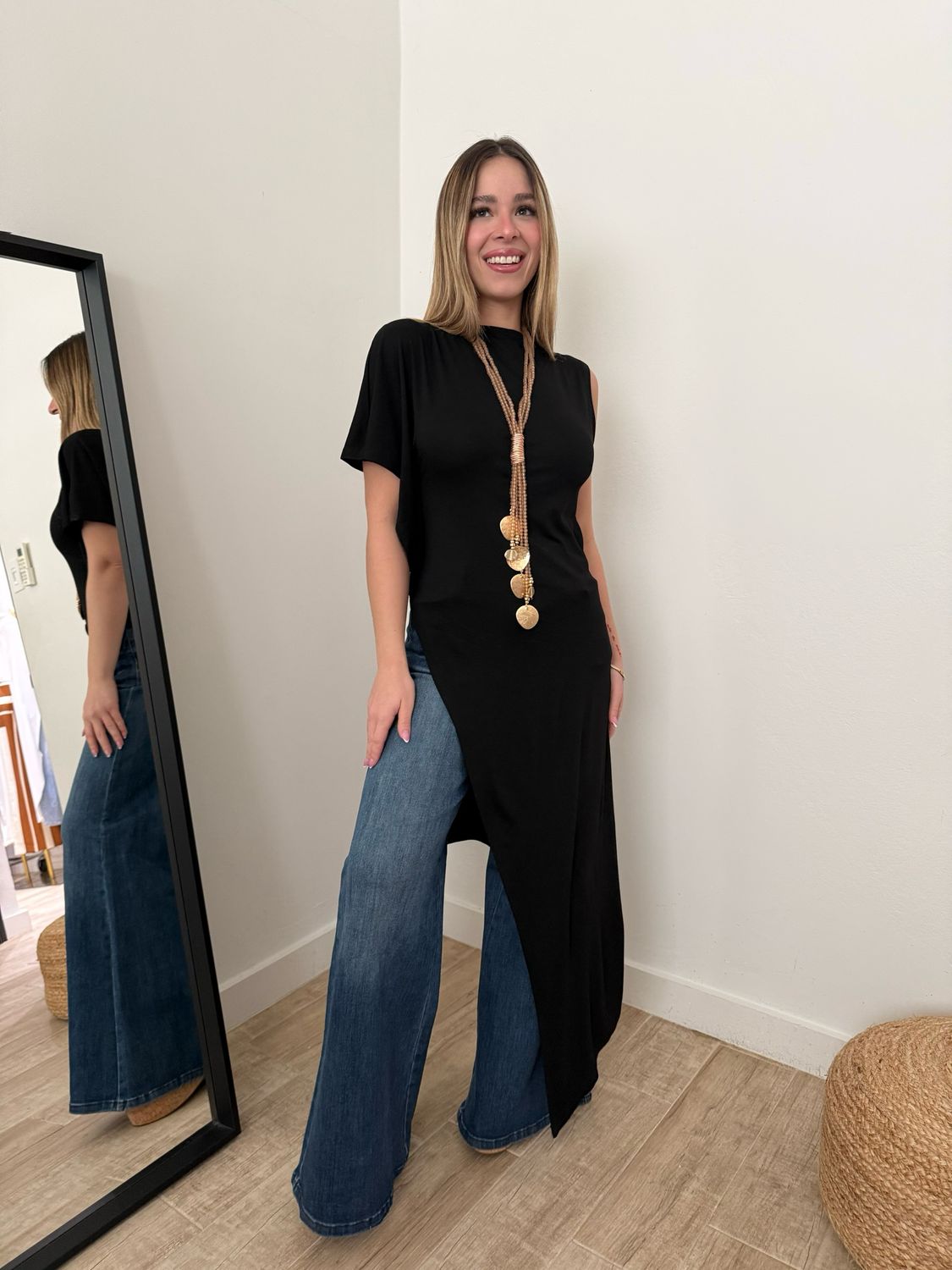 Black Asymmetric Tunic Top