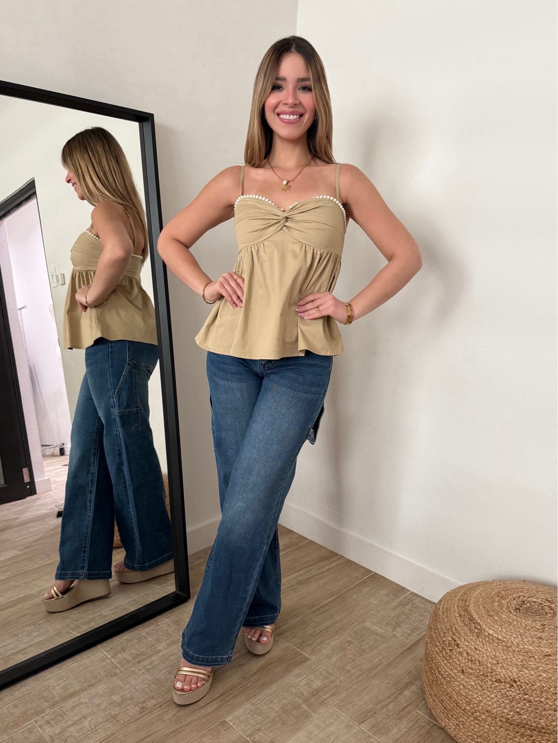 Latte Pearls Peplum Blouse